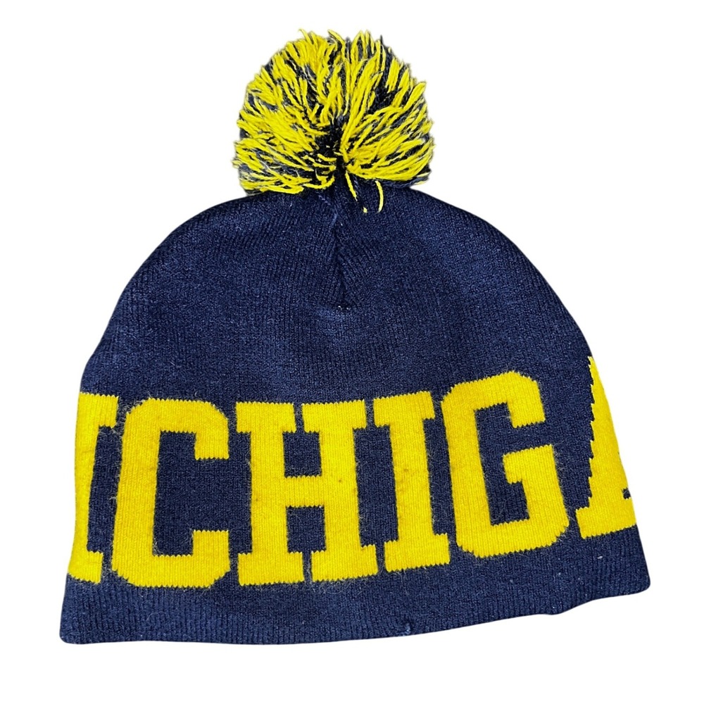 Kids‎ Michigan Wolverines Beanie Hat Navy Blue Yellow Pom Pom Knit